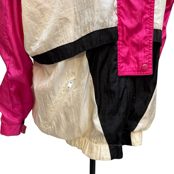 Vintage Bill Blass 90s Windbreaker Jacket Size L Pink White Color Block Women's - Picture 2 of 7